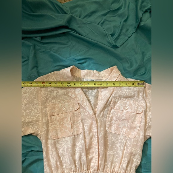 Vintage 80s sheer patterned shirt dress chest pockets size 10 - Picture 6 of 9